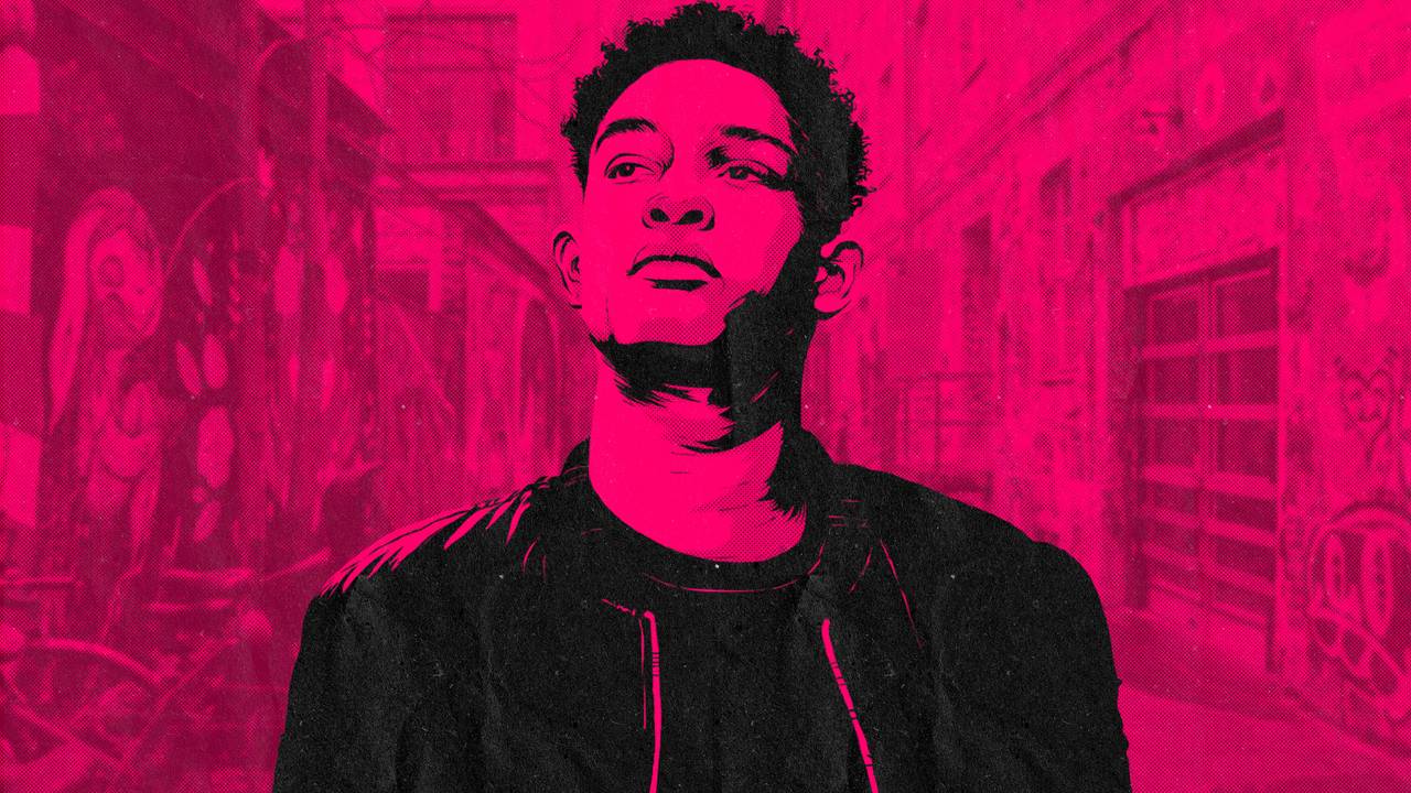 A drawn picture version of Efe with a magenta background