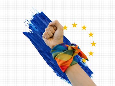 school paper background with a fist lifted and a rainbow wrist band